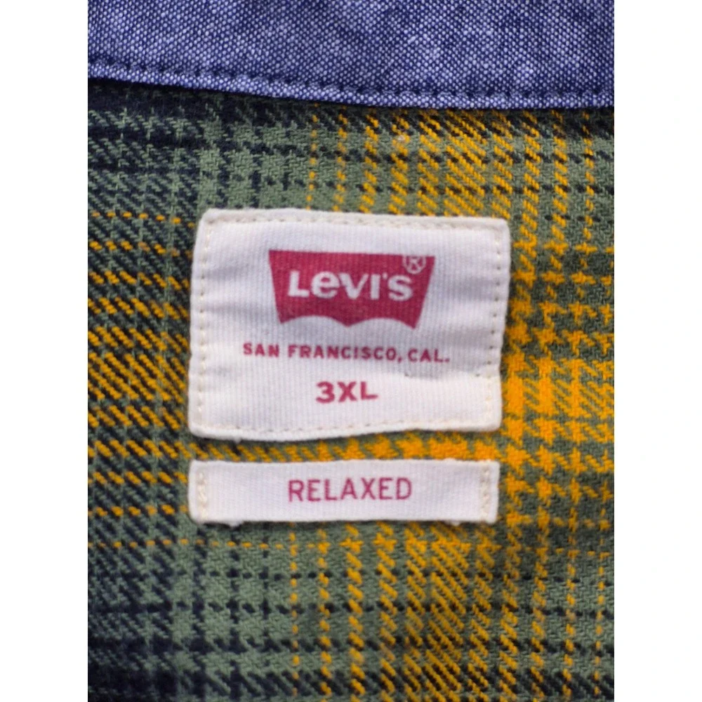 Levi's Relaxed Fit Flannel Shirt Men's 3XL Yellow Green Plaid Cotton 19587